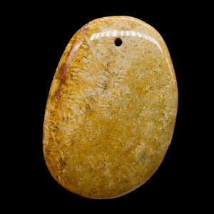 Fossilized Coral Oval Pendant Bead | 58x41x6mm | Beige Orange |