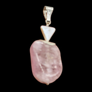 Kunzite and Triangle Pearl Sterling Silver Pendant | 2" Long | Pink | 1 Pendant|