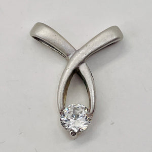 Brushed Sterling Silver Designer CZ Pendant | 1" Long | Silver | 1 Pendant |