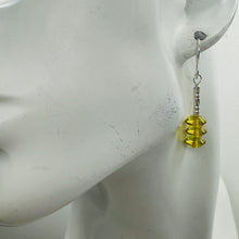 Load image into Gallery viewer, Natural Yellow Green Amber Sterling Silver Dangle Earrings 3 Bead 1.25" Handmade

