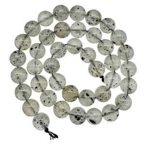 Tourmalinated Quartz Strand 9mm Round Beads| 15.5" Long| Clear, Black| 40 Beads|