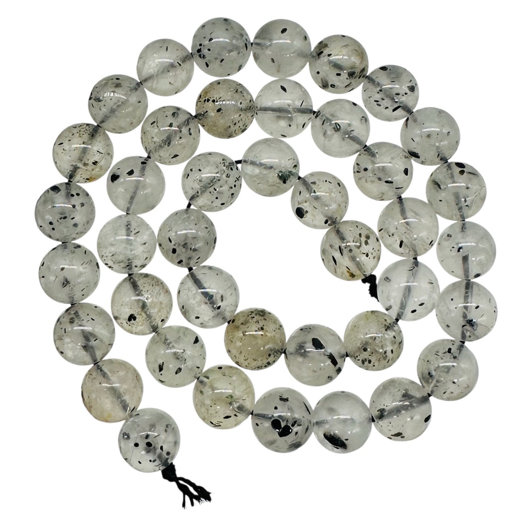 Tourmalinated Quartz Strand 9mm Round Beads| 15.5