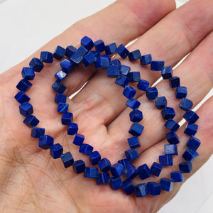 Wow Indigo Blue Lapis Diagonal Drill Cube Bead Strand 104317