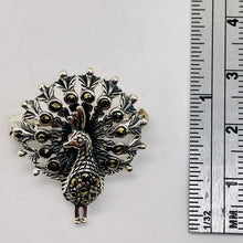 Load image into Gallery viewer, Peacock Marcasite Sterling Silver Sweater Pin| 1&quot; Long | Silver | 1 Pin |
