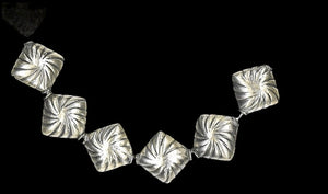 6 Spiraling Diagonal-Swirled Silver Bali 9x6mm Beads 4043