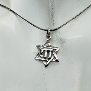 Star of David and Chai Sterling Silver Pendant Charm 1" Long| Silver| 1 Pendant|