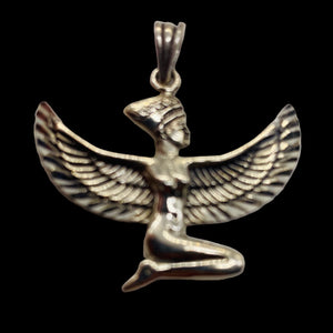 Winged Isis Sterling Silver Goddess Pendant Charm| 1 1/4" Long| Silver| 1 Charm|