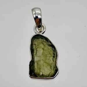 Moldavite 9.52ct Sterling Silver Rectangular Pendant| 1" Long| Green| 1 Pendant|