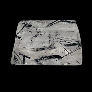 Tourmalinated Quartz Trapezoid Bead - Double Drilled| 21x14x7mm| Clear, Black| 1