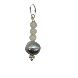 Rose Quartz, Silver Blue Pearl Sterling Silver Pendant| 1 1/4" Long| Pink, Blue|