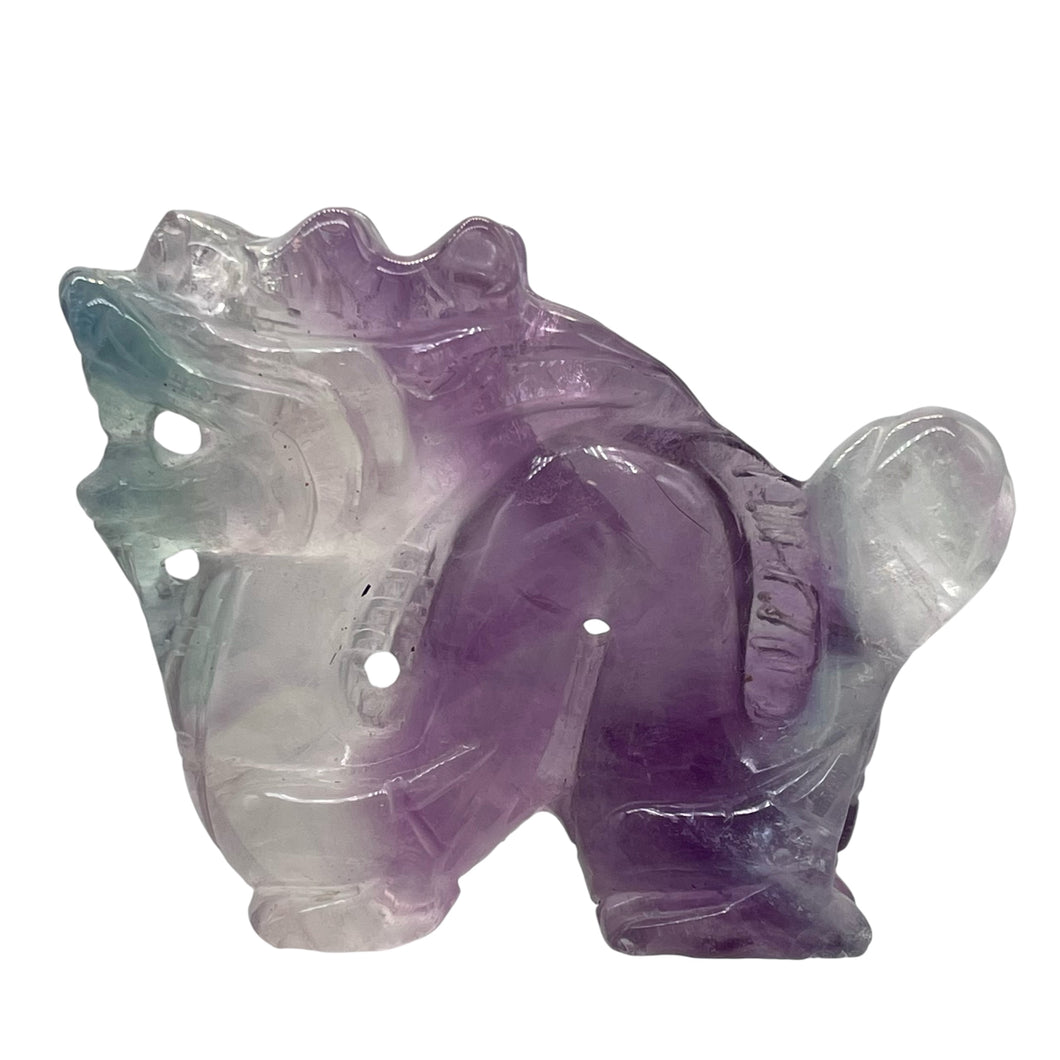 Fluorite Carved Dragon Figurine or Pendant Bead | 40x50x16mm | Purple Green | 1