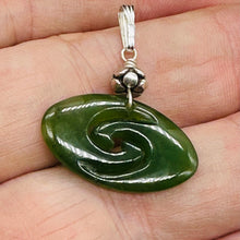 Load image into Gallery viewer, Jade New Zealand Maori Koru Sterling Silver Pendant | Green | 1&quot; Long |
