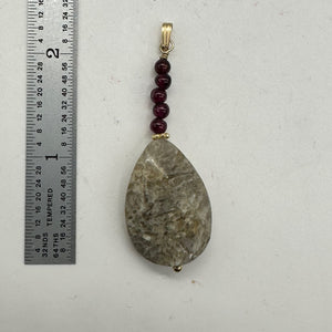 Feldspar Quartz Sterling Silver Oval Pendant | 1 3/4" Long | Gray, White |