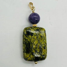 Load image into Gallery viewer, Rare Russian Jasper Charoite Pendant Green Purple Reptile 25x18mm 1.75"

