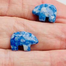 Load image into Gallery viewer, 2 Roar Hand Carved Natural Lapis Bear Beads 9252LP | 15x12x4mm | Blue and White
