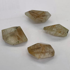 Rutilated Quartz Faceted Nugget Beads| 26x15 to25x12mm | Clear, Gold | 4 Beads |