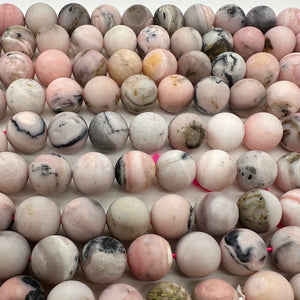 Peruvian Opal Matte Finish Round Bead Parcel | 12mm | Pink, Black | 4 Beads |