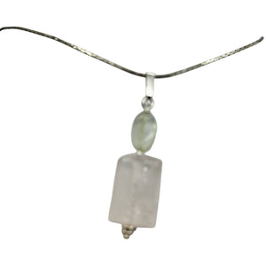 Rose Quartz, Green Moonstone Sterling Silver Pendant | 1 1/2" Long| Pink, Green|