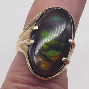 Fire Boulder Opal 14K Gold Ring | 23x13mm Stone | 5.5 | Green, Yellow, Purple |