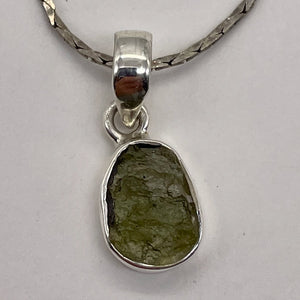 Moldavite 8.6ct Sterling Silver Oval Pendant | 7/8" Long | Green | 1 Pendant |