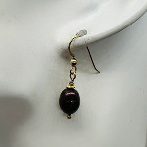 Black Cherry Freshwater Pearl 14kgf Earrings | 1" Long | 12x8mm Pearls | 1 Pair|