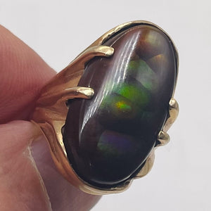 Fire Boulder Opal 14K Gold Ring | 23x13mm Stone | 5.5 | Green, Yellow, Purple |