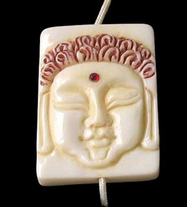 Scrimshawed & Carved Buddha Centerpiece Waterbuffalo Bone Bead 10309A