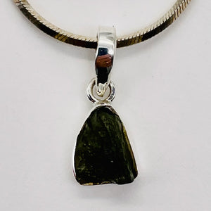 Moldavite 9.13ct Sterling Silver Triangle Pendant | 3/4" Long| Green| 1 Pendant|