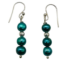 Load image into Gallery viewer, Green Freshwater Pearl Sterling Silver Disco Drop/Dangle Earrings| 1 1/2 " Drop|
