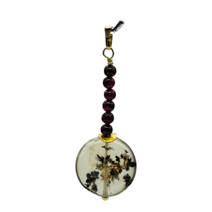 Gemmy Peruvian Opal w/Garnet 14K Gold Filled Pendant | Clear, Red |1 1/4" Long |
