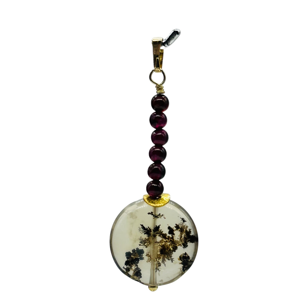 Gemmy Peruvian Opal w/Garnet 14K Gold Filled Pendant | Clear, Red |1 1/4