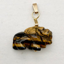 Load image into Gallery viewer, Tigereye Hand Carved Bison / Buffalo 14Kgf Pendant | 21x14x8mm (Bison), 5.5mm (Bail Opening), 1&quot; (Long) | Gold/Brown
