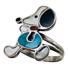 Load image into Gallery viewer, Mother of Pearl Sterling Silver Snoopy Rinf | 9.75 | Blue White Black | 1 Ring |
