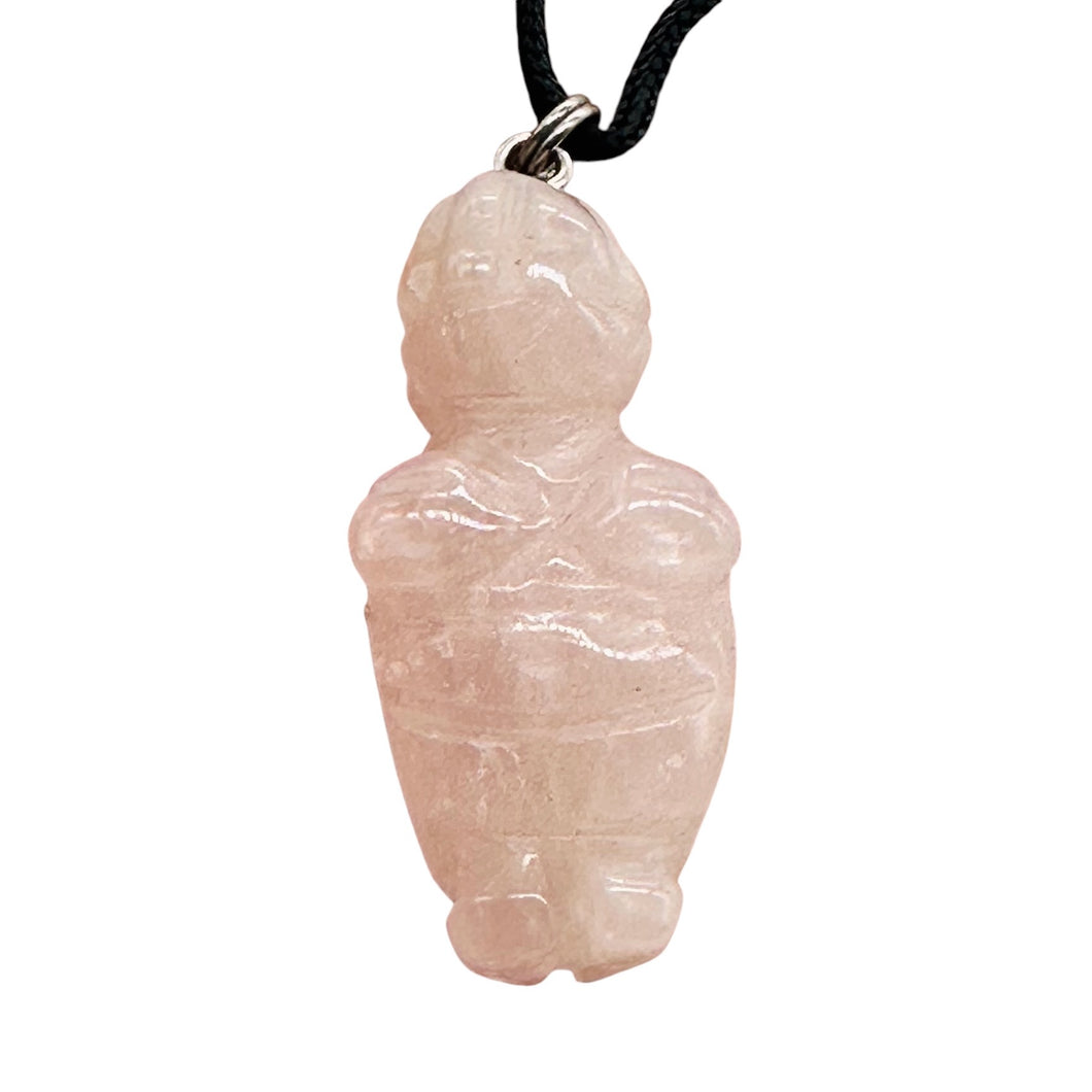 Rose Quartz Stone Goddess of Willendorf Pendant Necklace| 3/4' Long | Pink |