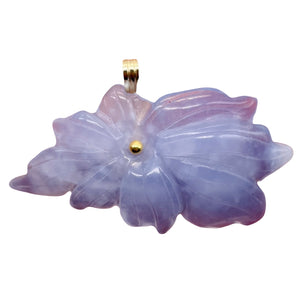 Hand Carved Natural Blue Chalcedony Flower and 14Kgf Pendant | 1" Long |