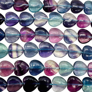 Fluorite Half Strand Round Heart Beads | 7" Long | Blue. Purple. Pink| 17 Beads|
