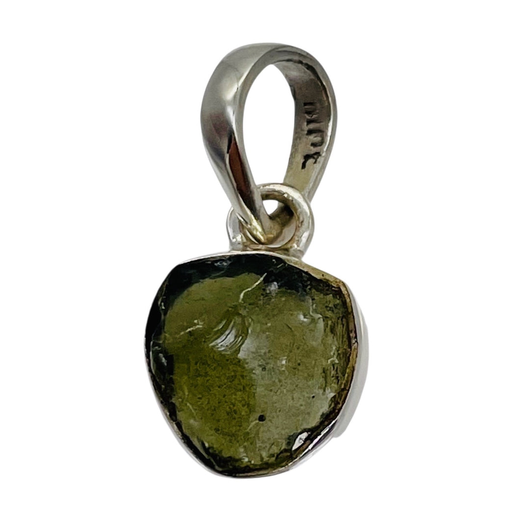 Moldavite 9.731ct Sterling Silver Round Pendant | 3/4