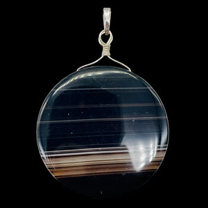 Sardonyx Agate 40mm Coin Sterling Silver Pendant | Black | 2" Long |