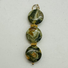 Load image into Gallery viewer, Raintree Rhyolite Jasper 14KGF Dangle Pendant | 2&quot; Long | Green, Pink |
