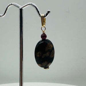 Natural Poppy Ocean Jasper 14K Gold Filled Pendant | Pink, Black | 1 1/4"}