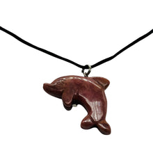 Load image into Gallery viewer, Rhodonite Stone Dolphin Pendant Necklace | 3/4&quot; Long | Pink, Black | 1 Pendant |
