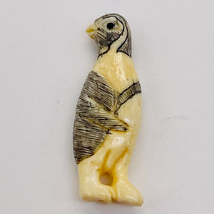 Etched Carved Penguin Pendant Bead | 33x13x6mm | White Black | 1 Bead |