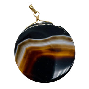 Sardonyx Agate 40mm Coin 14K Gold Filled Bead Pendant | Black | 2" Long |