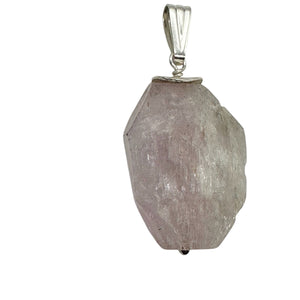 Kunzite Faceted 26x19x10mm Sterling Silver Pendant | 1 1/ 2" Long | Pink |