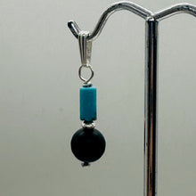 Load image into Gallery viewer, Black Stone Africa Round Bead and Turquoise Sterling Silver Pendant|Black Matte|
