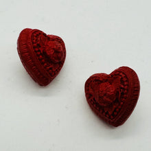 Load image into Gallery viewer, Cinnabar Carved Double Flower Heart Beads | 22x22x20mm | Red | 2 Beads |
