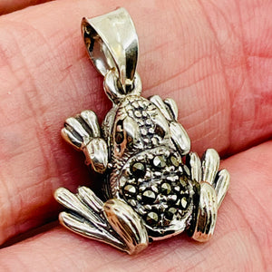 Frog Marcasite Sterling Silver Pendant | 1" Long | Silver | 1 Pendant |