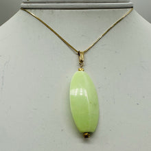 Load image into Gallery viewer, Chrysoprase Ridged Marquise Yellow Gold Pendant | 1 3/4' Long | Lemon Green |
