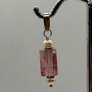 Tourmaline and Pearl 14K Yellow Gold Filled Pendant | Pink | 1" Long |