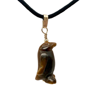 March of The Penguins Tigereye Sterling Silver Pendant | 1 3/8" Long | Bronze |